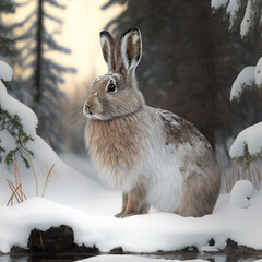 Wall Mural - Snowshoe Hare Generative AI