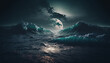 © Ludvig - beautiful ocean gradient blue colors, stormy, waves, generative ai