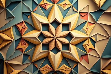 Wall Mural - Blue orange geometric pattern abstract background. Generative AI