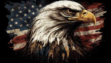 Wall Mural - USA flag with Eagle, Patriotic background, Generative ai