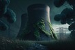 Abandoned nuclear power plant in destroyed world after apocalypse, City ​​catastrophe landscape background, Generative AI