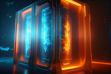 Fototapete - Abstract technology digital data and big data background created with Generative Ai