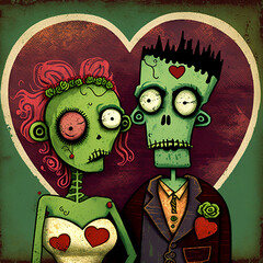 Wall Mural - Zombie couple characters dressed up. Created using ai generative. 