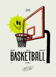 Fototapeta Dinusie - Smiling sun in the basketball hoop. Basketball typography silkscreen t-shirt print vector illustration.