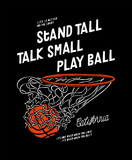 Fototapeta Dinusie - Basketball in hoop. Basketball ball flying through the hoop. Vintage typography basketball silkscreen t-shirt print vector illustration.