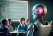 a robot as a humanoid android with artificial intelligence is a teacher in an elementary school, Generative AI