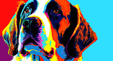 Saint Bernard Dog Pop Art Colorful - Generative AI