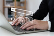© Poca Wander Stock - Chatbot with AI (Artificial Intelligence), search engine, businessman using laptop connection to AI, use command prompt for generates idea something or solve problems, digital transformation, SEO.