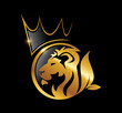 Golden Lion Head with Crown Logo Vector Icon