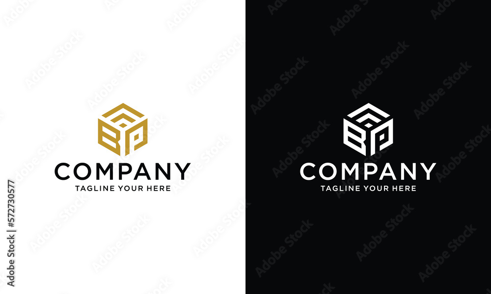 Initial letters BP negative space hexagon shape monogram logo on a ...