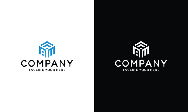 AM Logo Initial Monogram Negative Space Designs on a black and white background.