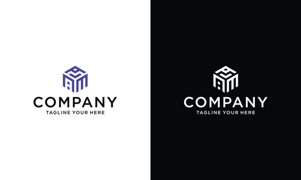 AAM Logo Initial Monogram Negative Space Designs on a black and white background.