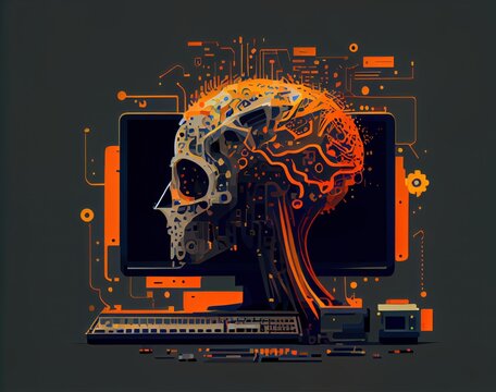 Artificial intelligence computer monitor. Beautiful colorful illustration. Vector style. Generative AI