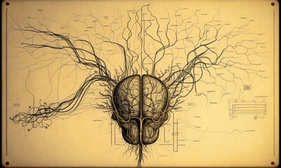 Nervous system retro drawings. Beautiful colorful illustration. Vector style. Generative AI