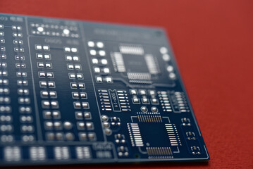 Wall Mural - Blue microcontroller chip. A chip with a processor. A chip for assembling the device.