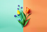 Fototapeta Lawenda - AI illustration of spring flowers on a pastel background