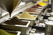 close-up view of a conveyor belt transporting various spices and herbs in a fragrant food processing factory, generative ai