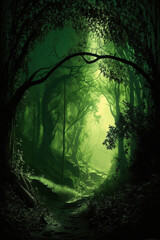 Wall Mural - misty green forest generative ai