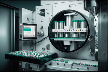 high-tech pharmaceutical inspection machine with advanced optics and precise algorithms, generative 