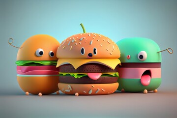 Wall Mural - Background of a 3D Cute Hamburger Character. Generative AI