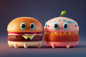 Wall Mural - Background of a 3D Cute Hamburger Character. Generative AI