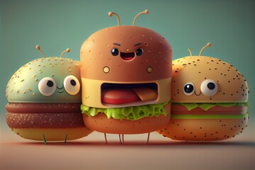 Wall Mural - Background of a 3D Cute Hamburger Character. Generative AI