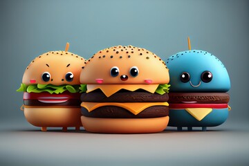 Wall Mural - Background of a 3D Cute Hamburger Character. Generative AI