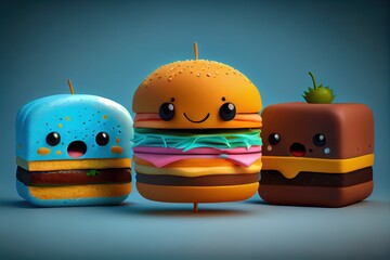 Wall Mural - Background of a 3D Cute Hamburger Character. Generative AI