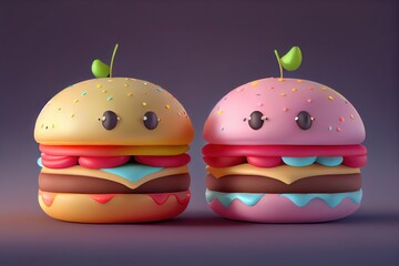 Wall Mural - Background of a 3D Cute Hamburger Character. Generative AI