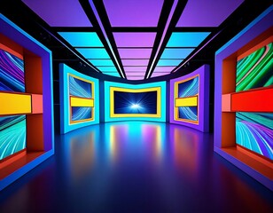 Wall Mural - a wide angle television gameshow studio, generative ai