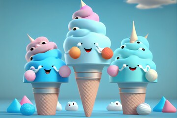 Wall Mural - Cute Ice Cream Character Background. Created with Generative AI Technology