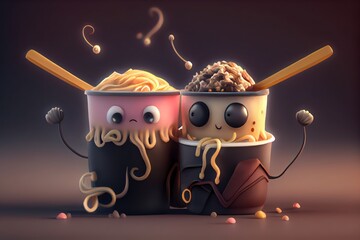 Wall Mural - Cute Ramen Character Background. Created with Generative AI Technology