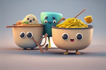 Wall Mural - Cute Ramen Character Background. Created with Generative AI Technology