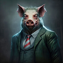 Corrupt Politician, Pig With Evil Smile, Making Fake Promises Before Election. Generative AI