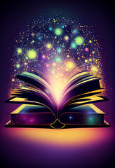 Poster -  beautiful silhouette open book  on a bright bokeh background. 