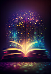 Poster -  beautiful silhouette open book  on a bright bokeh background. 