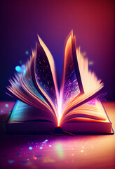 Poster -  beautiful silhouette open book  on a bright bokeh background. 