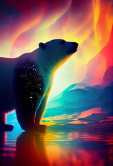 Aufkleber - beautiful silhouette polar bear  on a bright bokeh background. 
