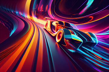 Aufkleber - Beautiful abstract car driving fast with colourful light trails.	