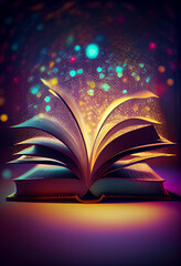 Poster -  beautiful silhouette open book  on a bright bokeh background. 