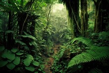 Dense Rainforest With Lush Green Foliage. Generative AI