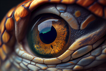 Poster - Beautiful photo of an tortoise eye taken at close range. Generative AI technology.