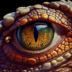 Poster - Beautiful photo of an crocodile eye taken at close range. 