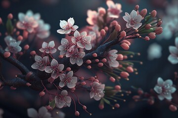 Closeup of Cherry blossom flower background. Generative AI.