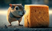  A Chippy Mouse Standing Next To A Piece Of Cheese.  Generative Ai