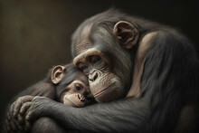 Adult Mother Monkey Cradling Her Baby, Generative Ai