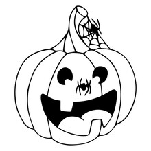 Linear Sketches, Coloring Pages Of Funny Autumn Pumpkins For The Halloween Holiday. Vector Graphics.	