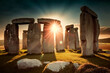 Illustration Stonehenge with sunset prehistoric monument AI generated