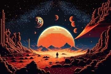 Wall Mural - pixel art space background - generative ai