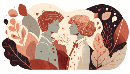 Naklejka na meble cute couple design, Generative AI